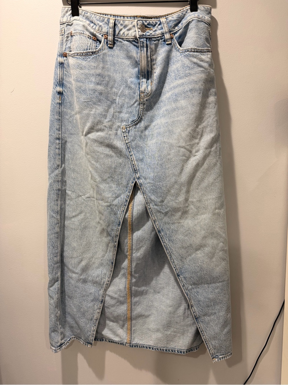AE low rise denim maxi skirt